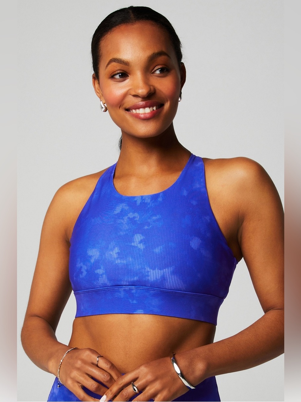 Fabletics No Bounce High Impact Sports Bra in Admiral Blue Solar Dye | Small